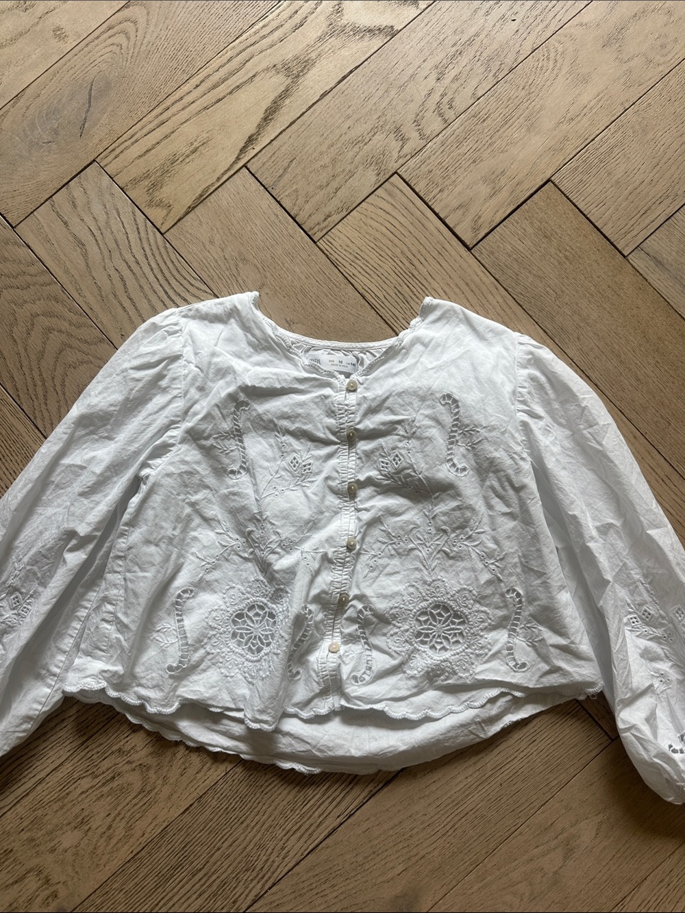 Zara White Embroidered Button-Down Top